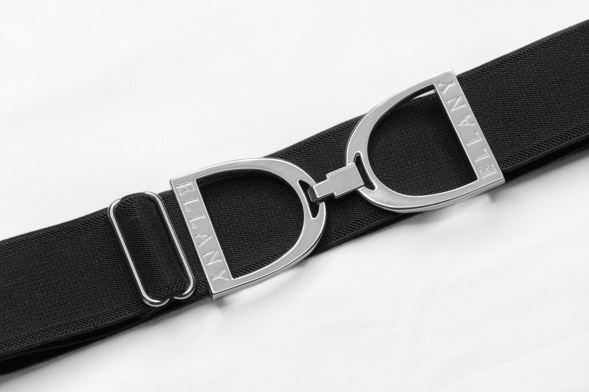 Black - 1.5" Silver Stirrup Elastic Belt - Equiluxe Tack