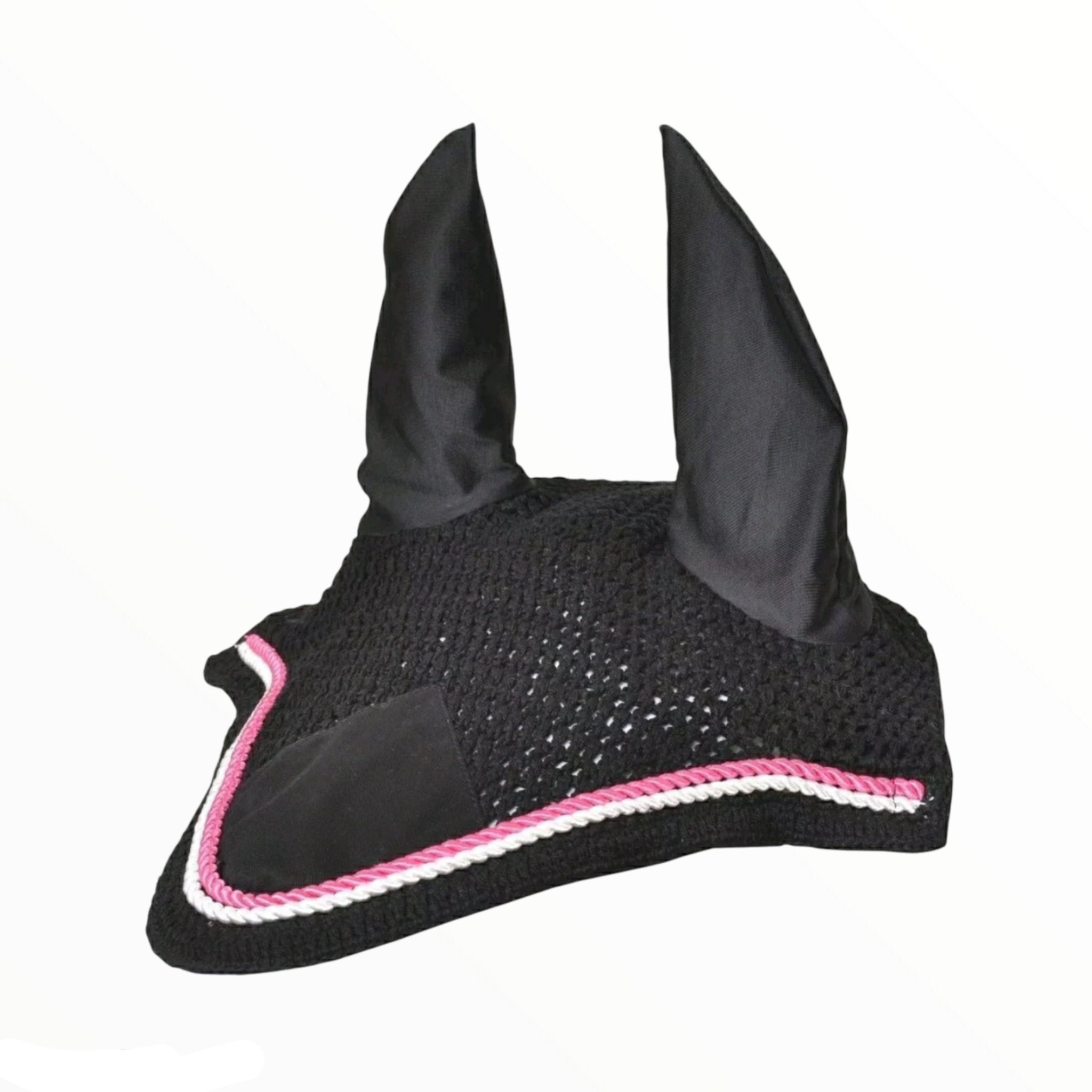 Black & Pink Fly Ear Veil Bonnet - Equiluxe Tack
