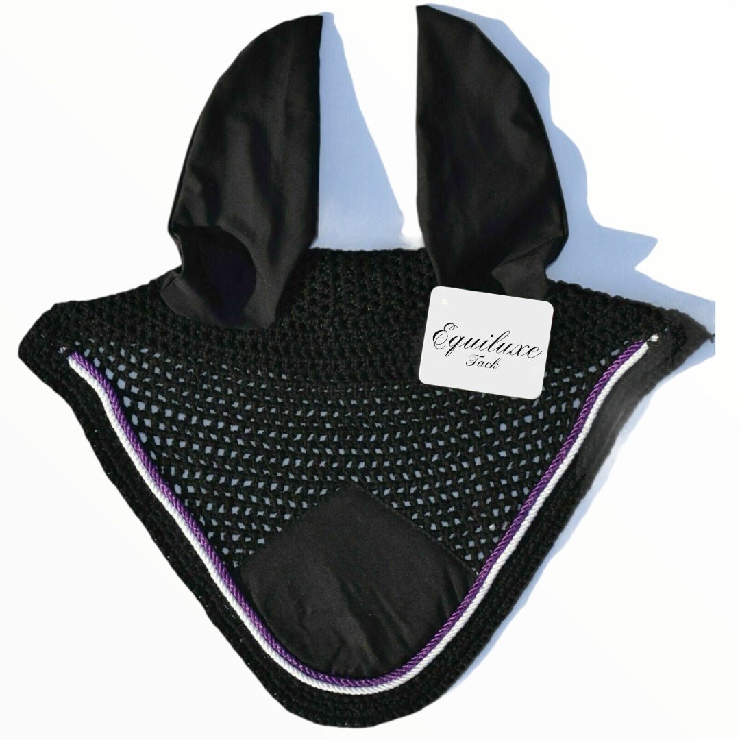 Black & Purple Fly Ear Veil Bonnet - Equiluxe Tack