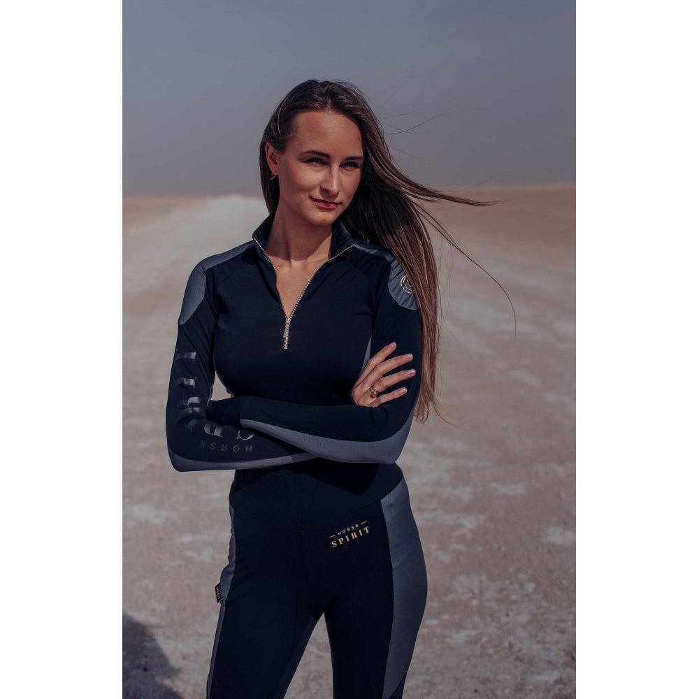 Black Technical Stretch Long Sleeve Baselayer Sunshirt - Equiluxe Tack