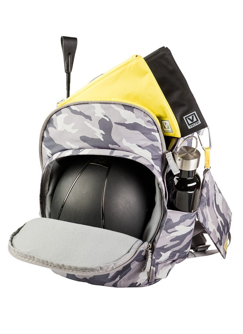 Delaire Equestrian Helmet Backpack - Grey Camo - Equiluxe Tack