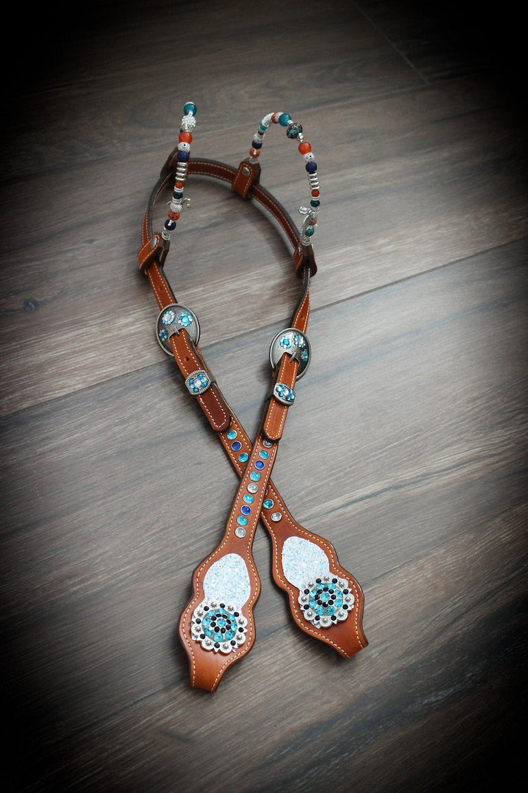 'Enid' Turquoise Western Headstall Double Ear Bridle - Equiluxe Tack