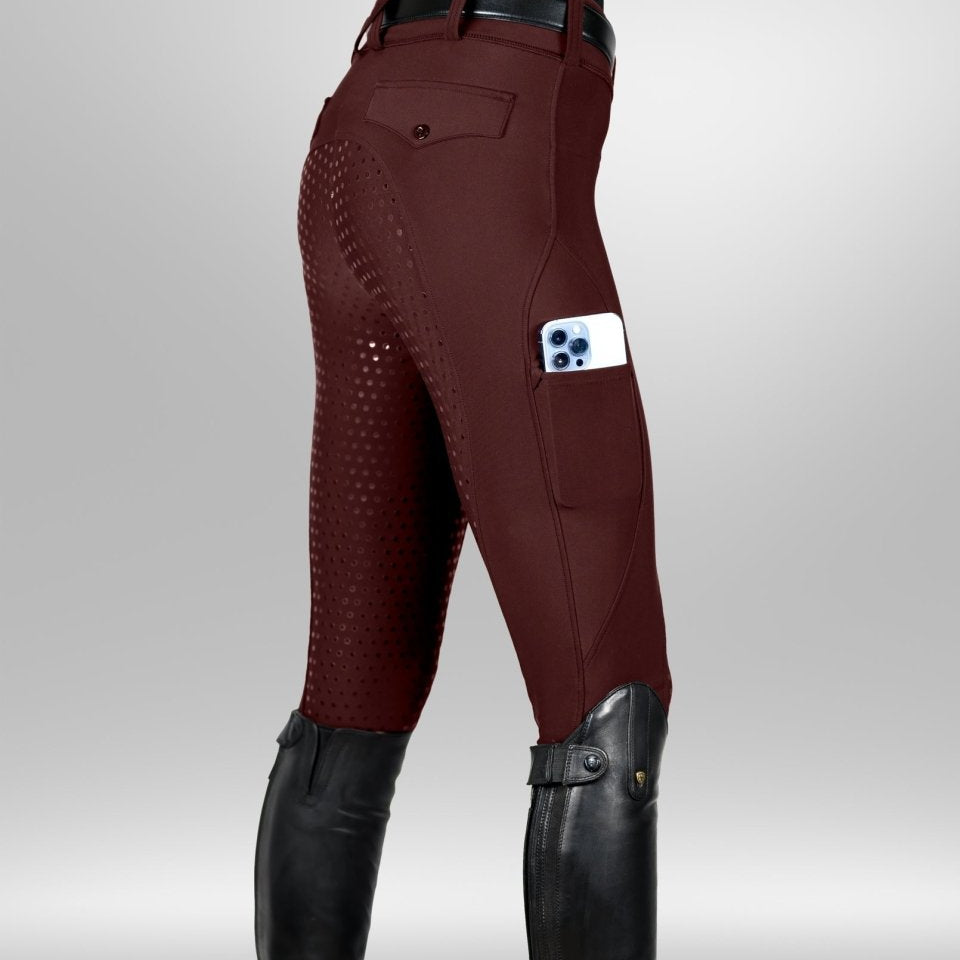 Equestly Lux GripTEQ Wine Riding Tights - Equiluxe Tack