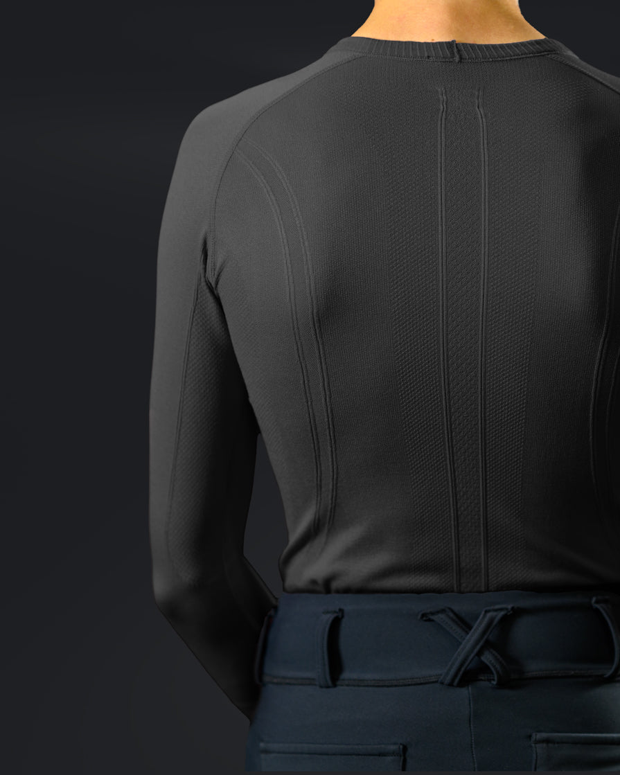 Equestly Lux Seamless Long Sleeve Black Sun Shirt - Equiluxe Tack