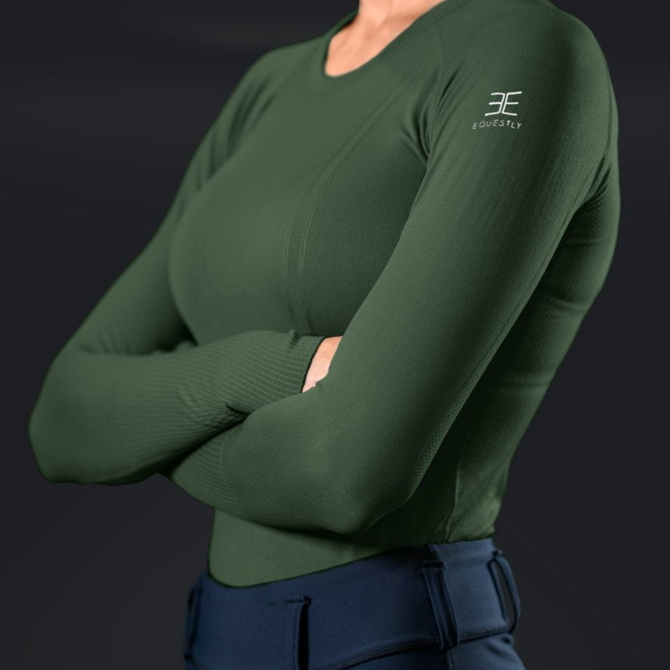 Equestly Lux Seamless Long Sleeve Forest Green Sun Shirt - Equiluxe Tack