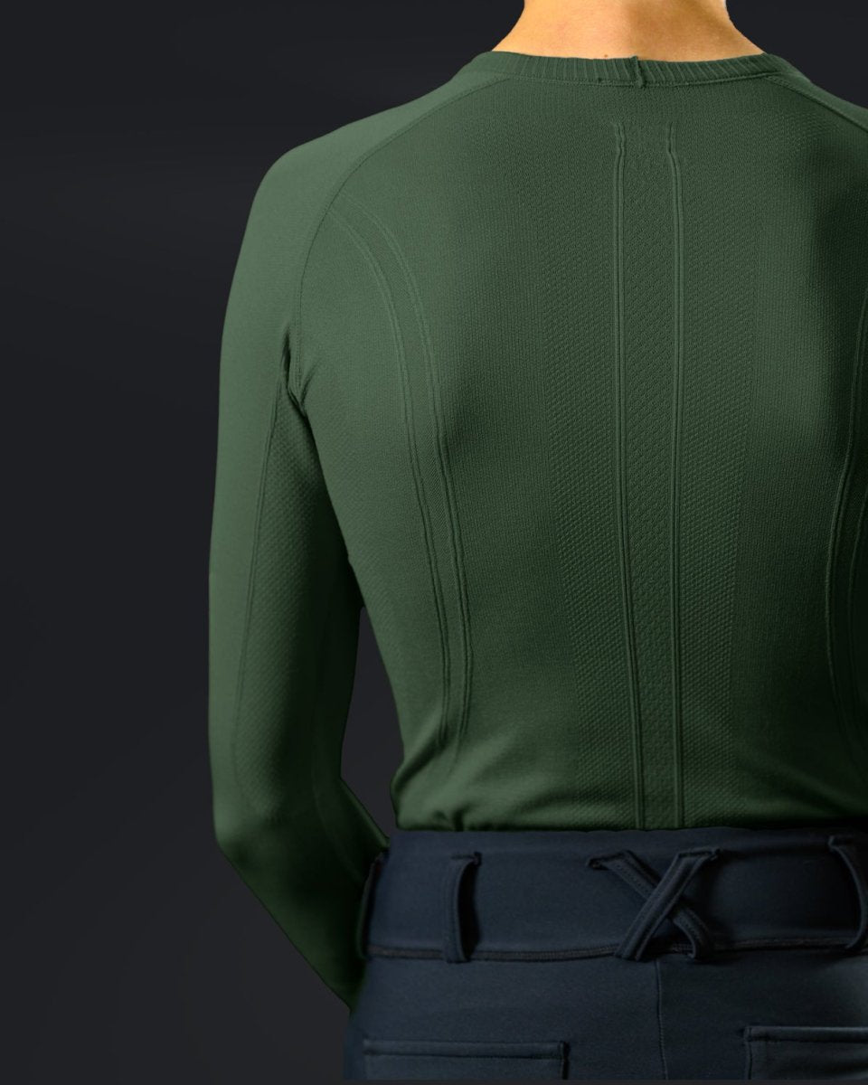 Equestly Lux Seamless Long Sleeve Forest Green Sun Shirt - Equiluxe Tack