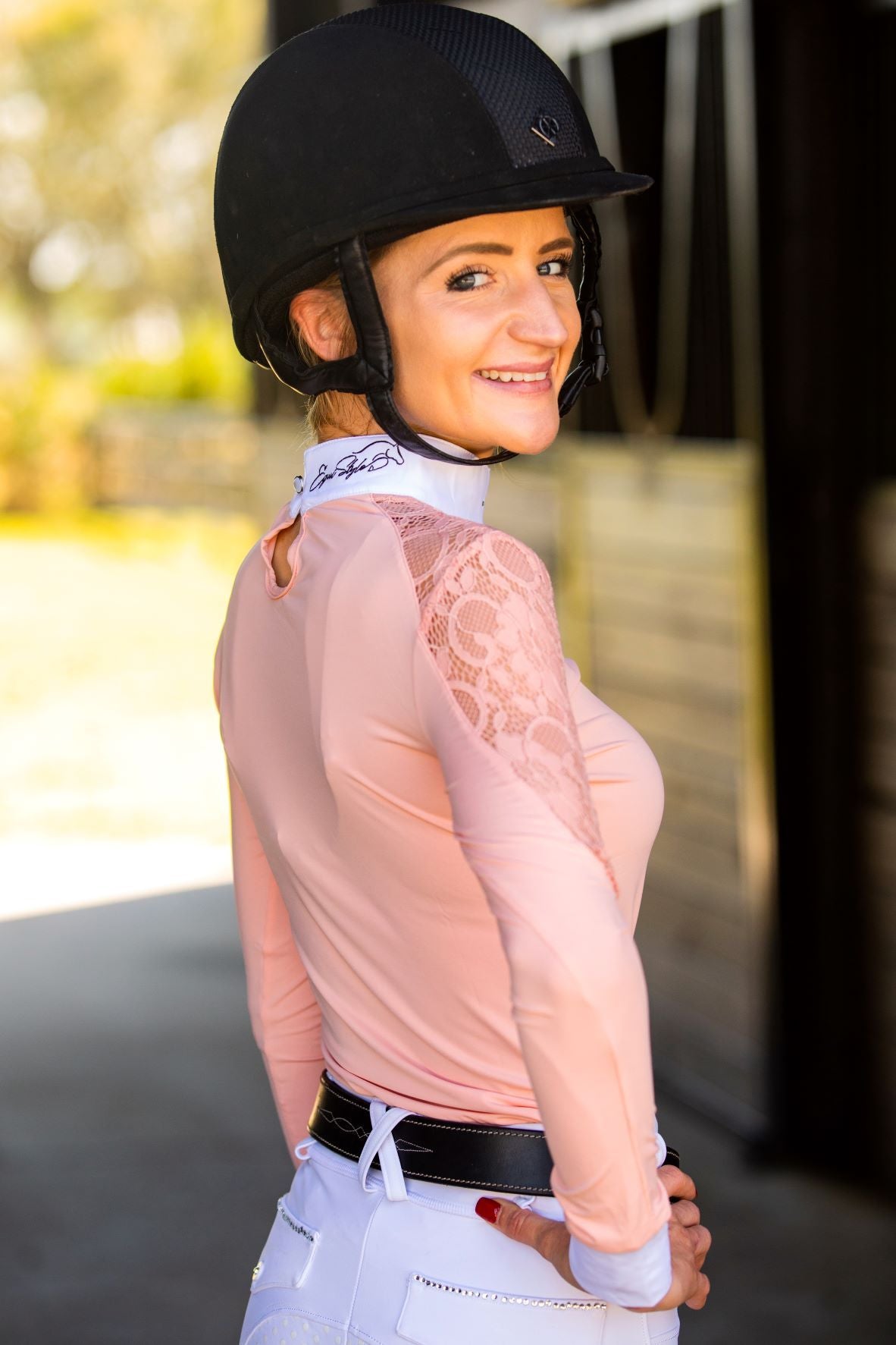 Equistyle Long Sleeve Lace Shirt - Peach - Equiluxe Tack