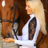 Equistyle Long Sleeve Lace Shirt - White w/ Black - Equiluxe Tack