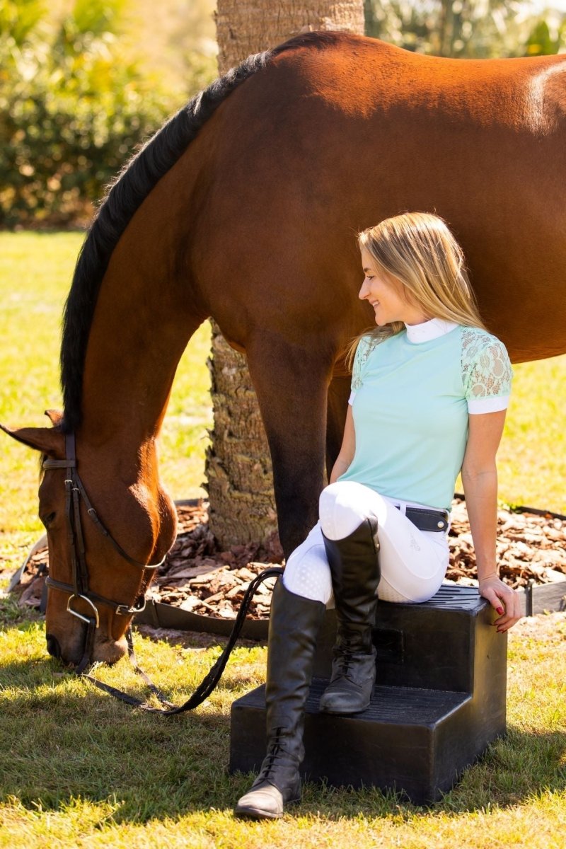 Equistyle Short Sleeve Lace Shirt - Teal - Equiluxe Tack