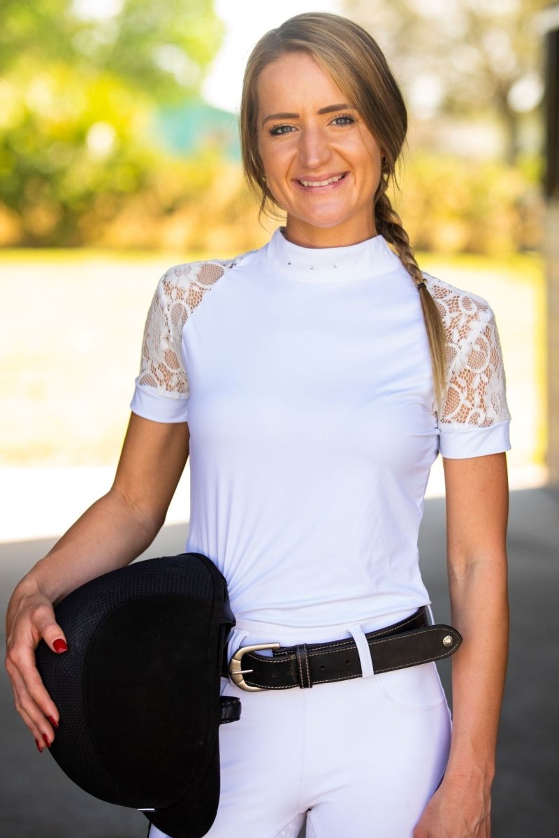 Equistyle Short Sleeve Lace Shirt - White - Equiluxe Tack
