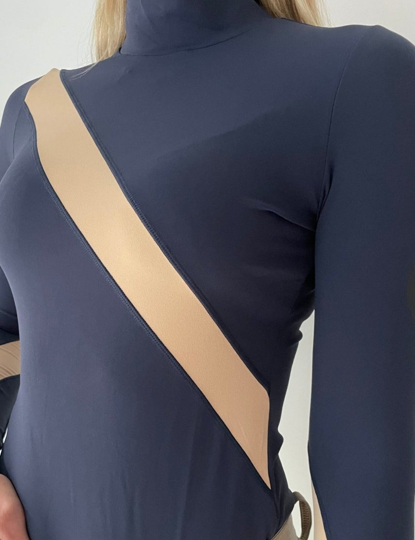 GRACE Turtleneq Long Sleeve Sunshirt - Navy & Beige - Equestrian Club - Equiluxe Tack