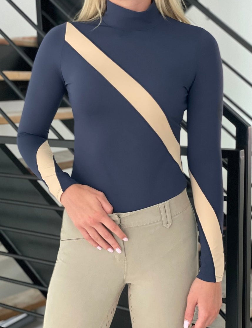 GRACE Turtleneq Long Sleeve Sunshirt - Navy & Beige - Equestrian Club - Equiluxe Tack
