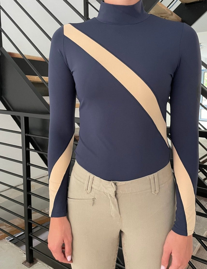 GRACE Turtleneq Long Sleeve Sunshirt - Navy & Beige - Equestrian Club - Equiluxe Tack