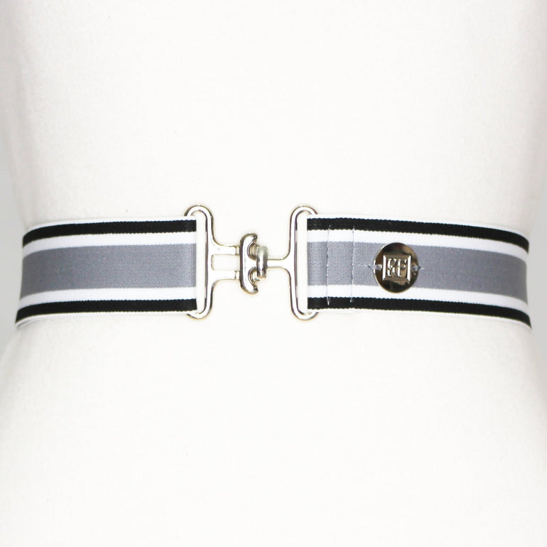 Gray Black White Stripe 1.5" Elastic Riding Belt - Equiluxe Tack