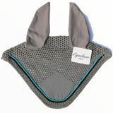 Grey & Teal Blue Fly Ear Veil Bonnet - Equiluxe Tack