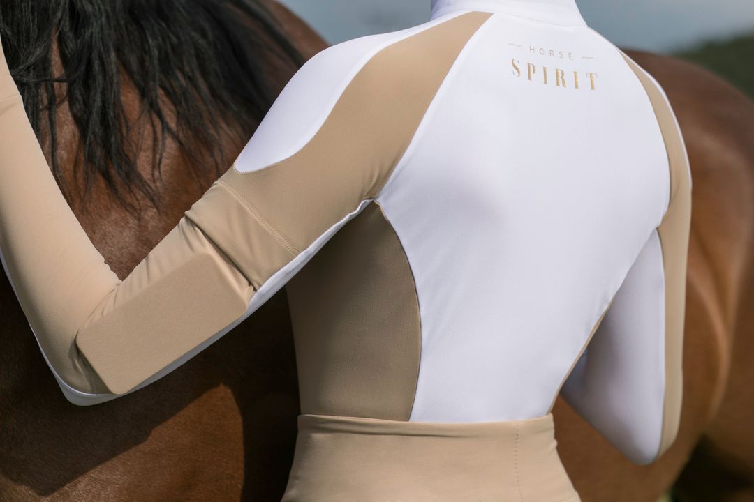 Horse Spirit Pro Riding Long Sleeve Sun Shirt - Beige & White - Horse Spirit - Equiluxe Tack
