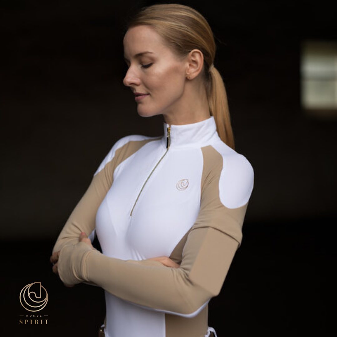 Horse Spirit Pro Riding Long Sleeve Sun Shirt - Beige & White - Horse Spirit - Equiluxe Tack