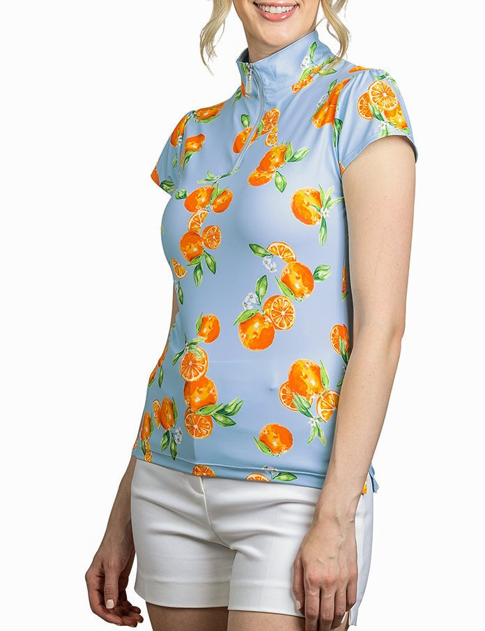 Kastel Denmark Shirred Shoulder Light Blue Oranges Cap Sleeve - Kastel Denmark - Equiluxe Tack