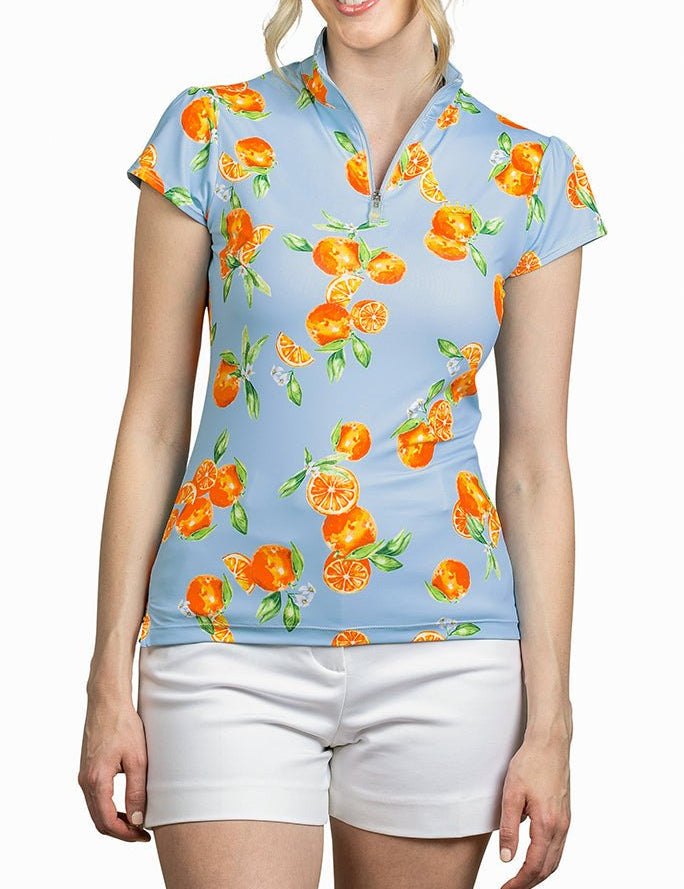 Kastel Denmark Shirred Shoulder Light Blue Oranges Cap Sleeve - Kastel Denmark - Equiluxe Tack