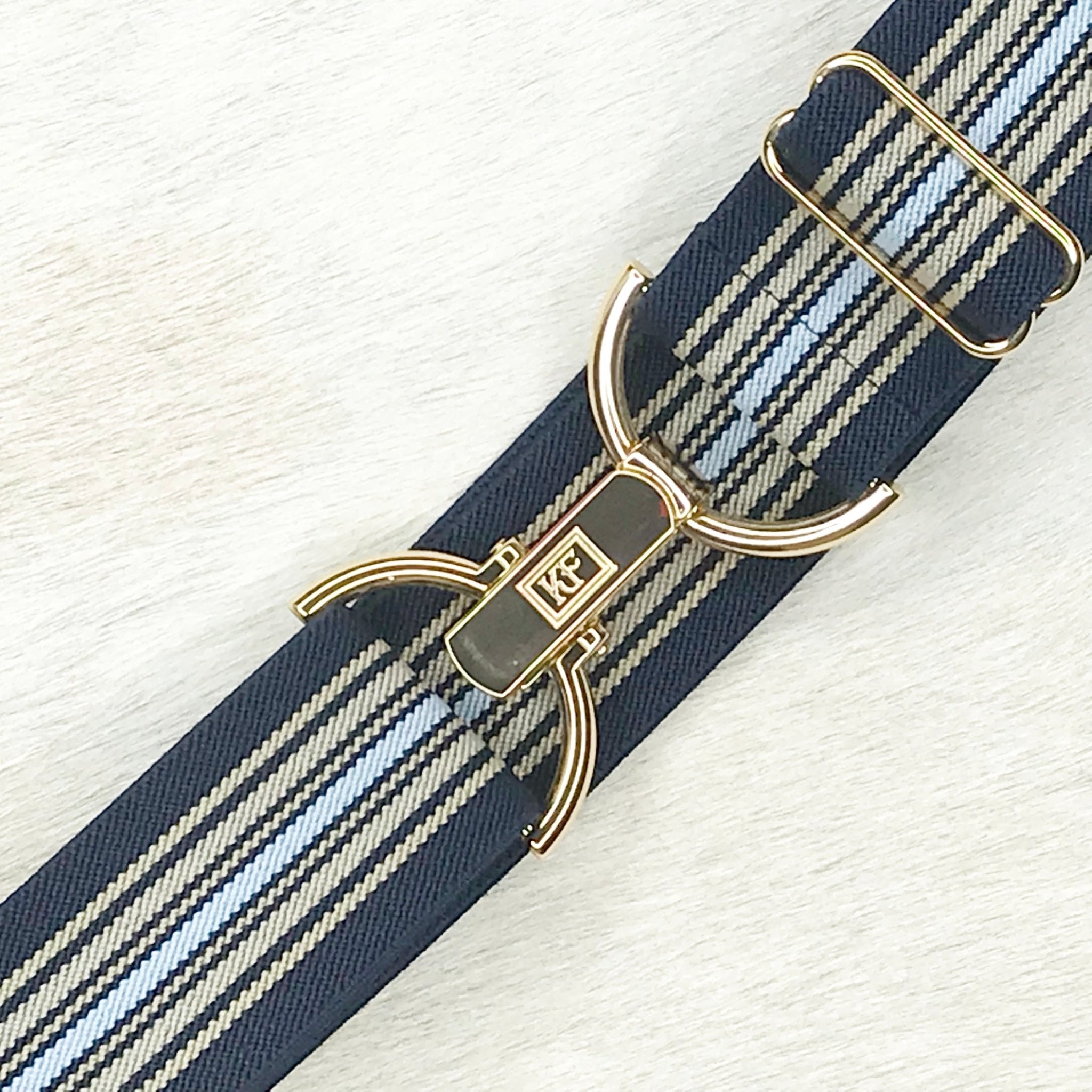 Navy Tan Stripe 1.5" Elastic Belt - Equiluxe Tack