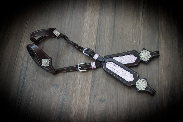 'Phoenix' Pink Glitter Western Headstall Double Ear Bridle - Equiluxe Tack
