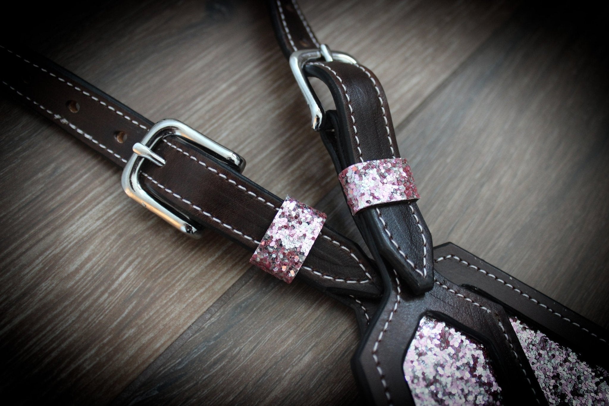 'Phoenix' Pink Glitter Western Headstall Double Ear Bridle - Equiluxe Tack