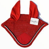Red & Black Fly Ear Veil Bonnet - Equiluxe Tack