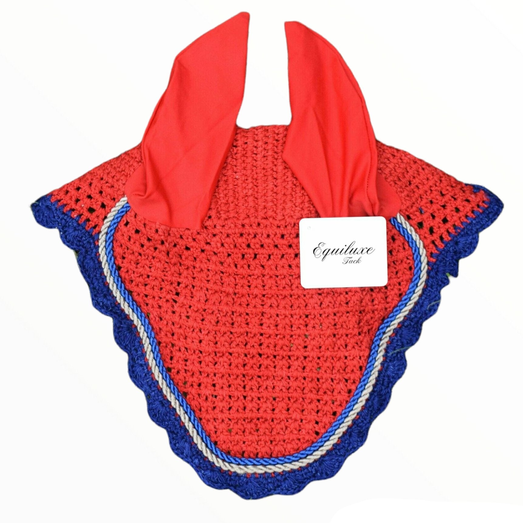 Red & Blue Fly Ear Veil Bonnet - Equiluxe Tack