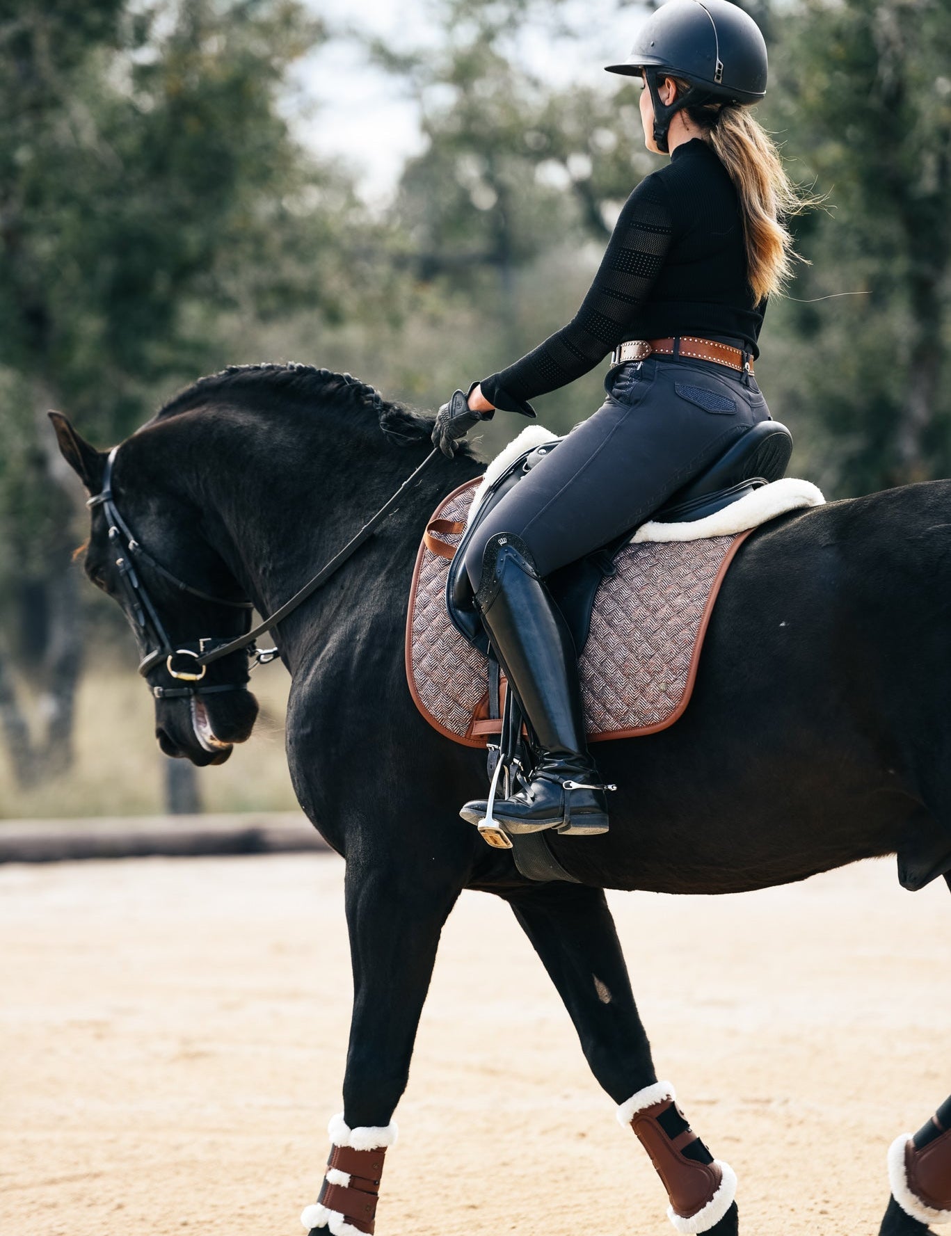 Sixteen Cypress Dressage Pad, Herringbone & Cognac - Sixteen Cypress - Equiluxe Tack