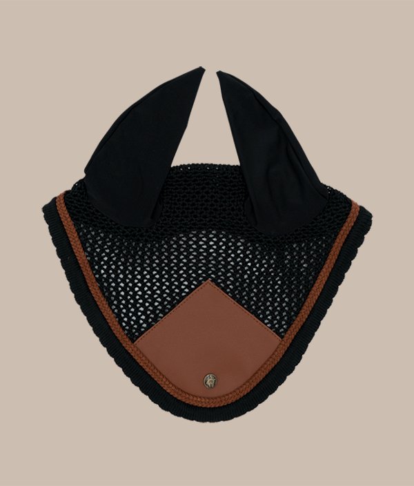 Sixteen Cypress Ear Net, Black & Cognac - Sixteen Cypress - Equiluxe Tack