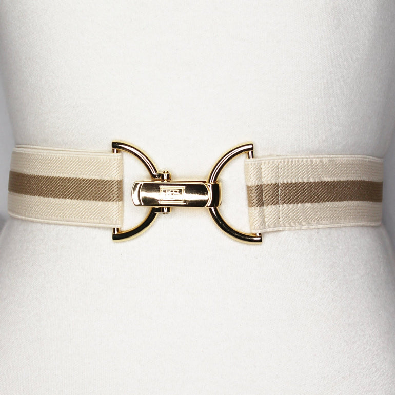 Tan and Beige Stripe 1.5" Elastic Riding Belt - Equiluxe Tack