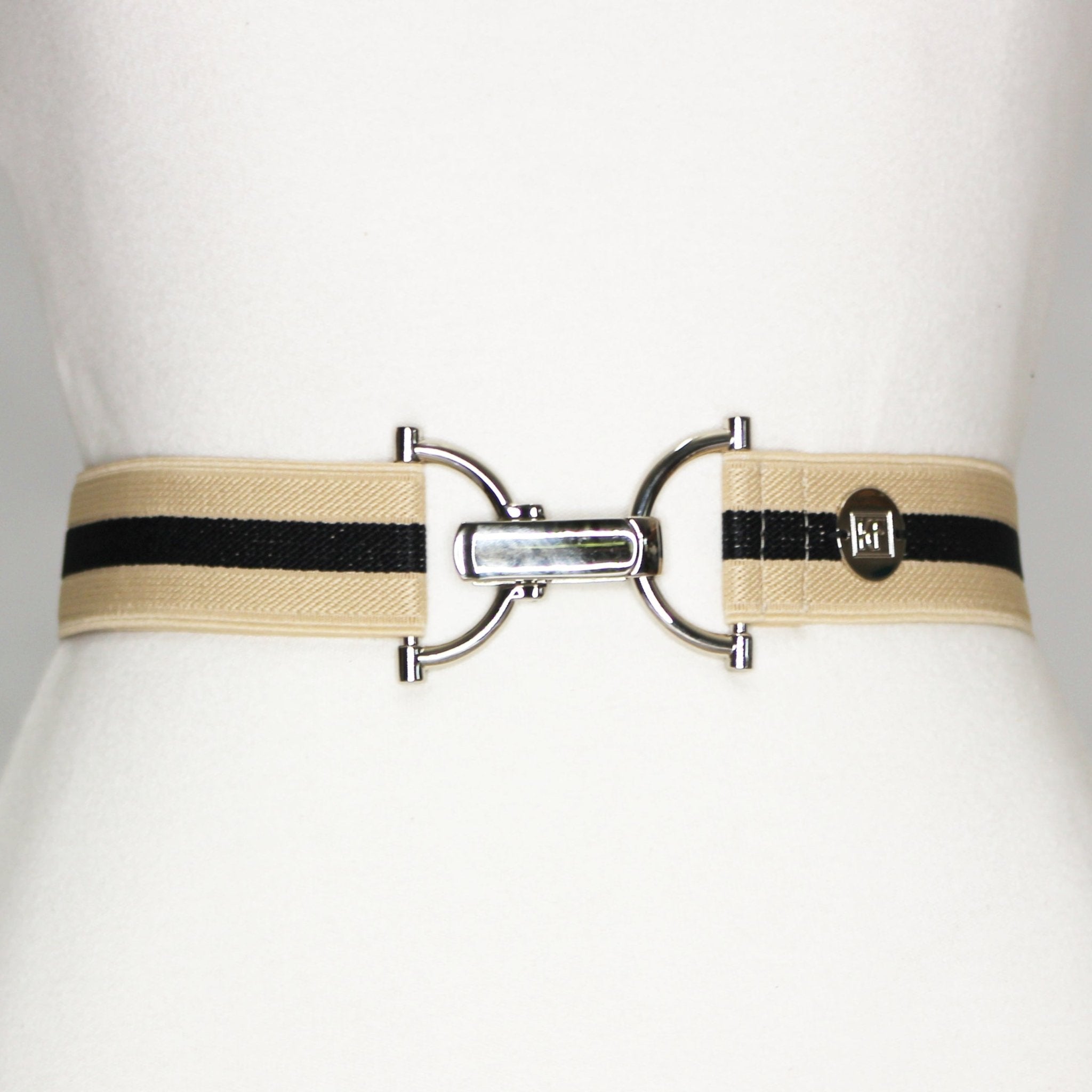 Tan and Black Stripe Elastic 1.5" Riding Belt - Equiluxe Tack