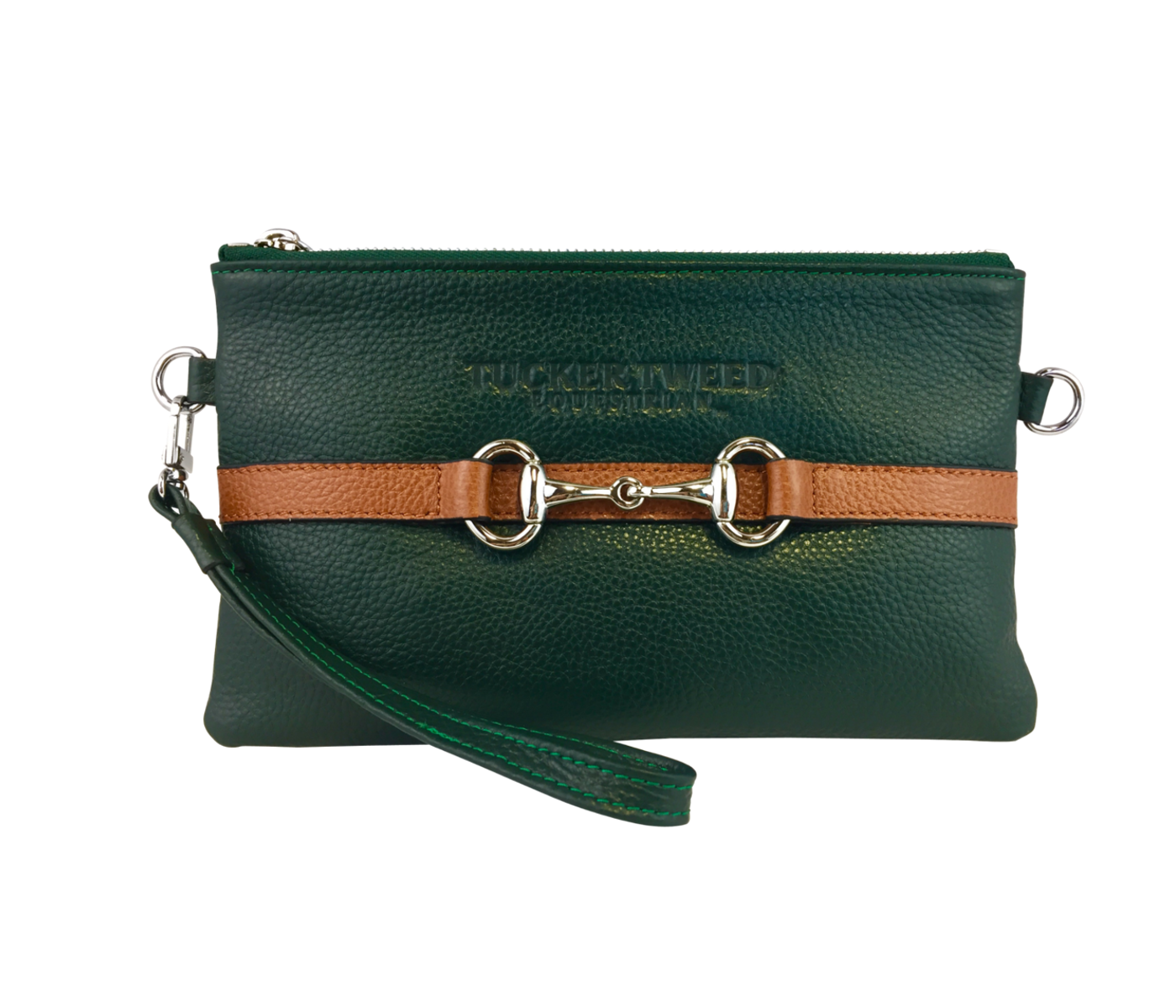 Tucker Tweed Leather Handbags Hunter Green/Chestnut The Wellington Wristlet