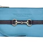Tucker Tweed Leather Handbags Sky Blue/Dark Chocolate The Wellington Wristlet